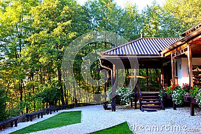 Nice garden of the monastery Sinca Veche, Fagaras. Editorial Stock Photo